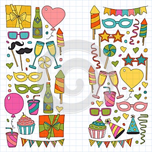 Vector pattern with bithday icons. Holiday and celebration.