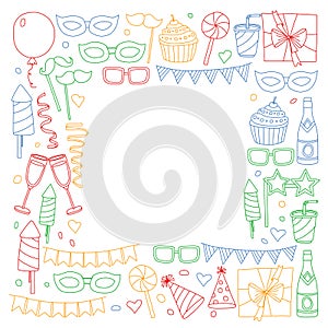 Vector pattern with bithday icons. Holiday and celebration.