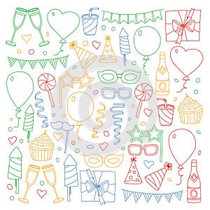 Vector pattern with bithday icons. Holiday and celebration.