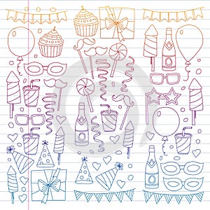 Vector pattern with bithday icons. Holiday and celebration.