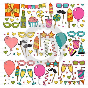 Vector pattern with bithday icons. Holiday and celebration.