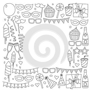 Vector pattern with bithday icons. Holiday and celebration.