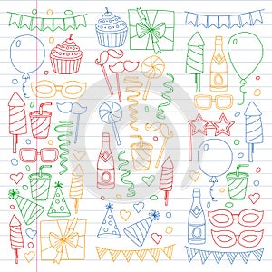 Vector pattern with bithday icons. Holiday and celebration.