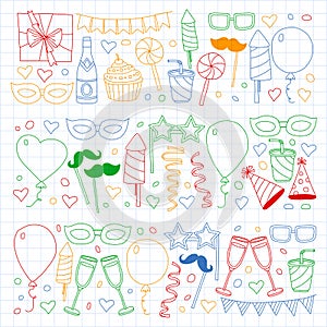 Vector pattern with bithday icons. Holiday and celebration.