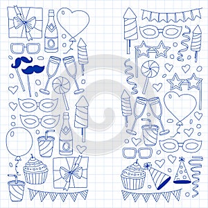 Vector pattern with bithday icons. Holiday and celebration.