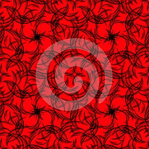 Vector pattern of black curls on a red background.