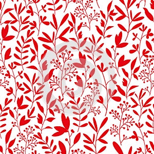 Vector pattern with branches and berries. In red.