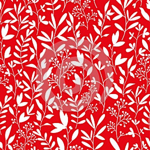 Vector pattern with branches and berries. In red.