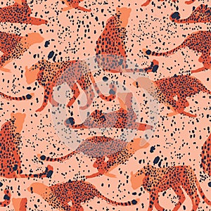 Vector pattern of cheetahs surrounded by exotic plants