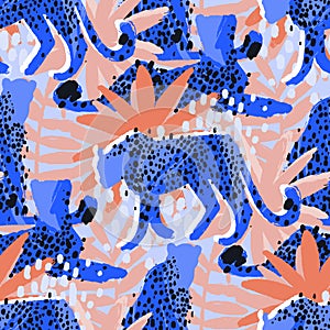 Vector pattern of cheetahs surrounded by exotic plants