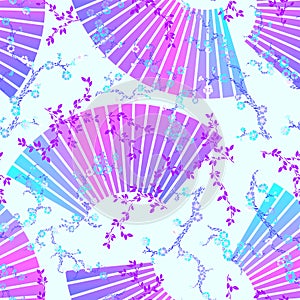 Vector pattern with cherry blossom and fans