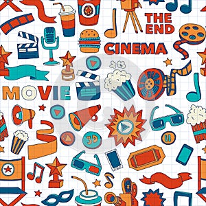 Vector pattern with cinema hand drawn icons Doodle style photo