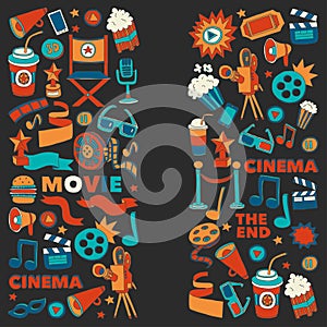 Vector pattern with cinema hand drawn icons Doodle style photo