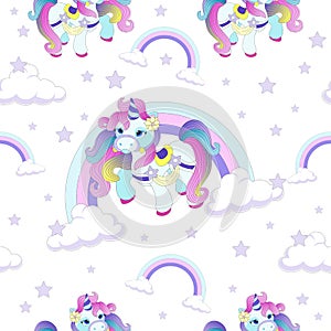 Vector pattern with cute unicorns. Magical background with little unicorns.