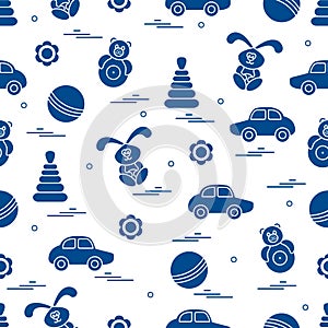 Vector pattern of different toys: car, pyramid, roly-poly, ball,