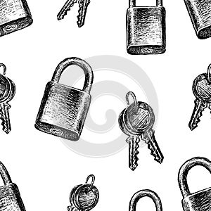 Vector pattern of drawn locks and keys