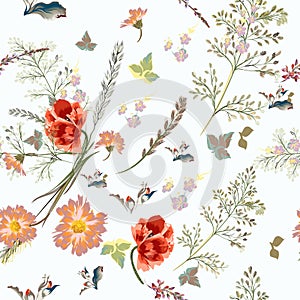 Vector pattern with field flowers in vintage style