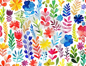 Vector pattern with flowers and plants. Floral decor. Original floral seamless background photo