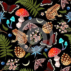 Vector pattern with forest flora and fauna