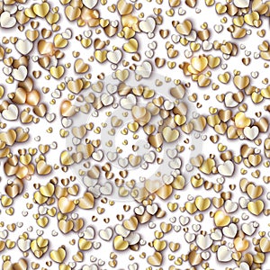 Vector pattern with gold hearts on white