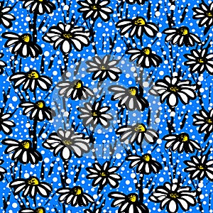 Vector pattern with hand drawn daisy flowers