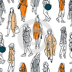 Vector  pattern with hand drawn girls