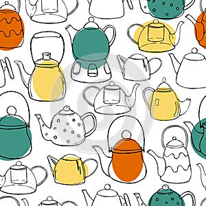 Vector   pattern with hand drawn teapots