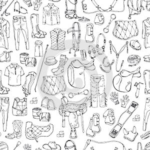 Vector pattern. Illustrations on the equestrian equipment theme