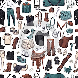 Vector pattern. Illustrations on the equestrian equipment theme