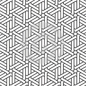 Vector pattern with interweaving of thin lines on hexagon shape.