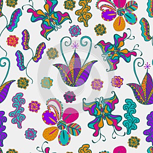 Vector pattern. light background, Butterflies, flowers, leaves many, multicolor tribal texture Abstract Background for Busin