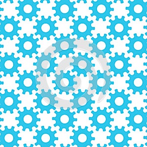 Vector pattern made of cogs. Seamless tiling background. Abstract business concept. Ornament with blue gears and wheels