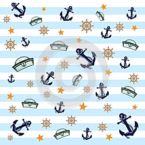 Vector pattern with marine paraphernalia, template for the day of the sailors