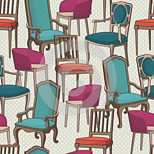 Vector pattern with old armchairs.