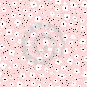Vector pattern. Pink background, white daisies. Cheerful children's background