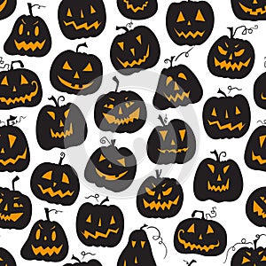Vector pattern with pumpkins. Halloween holiday, seamless background