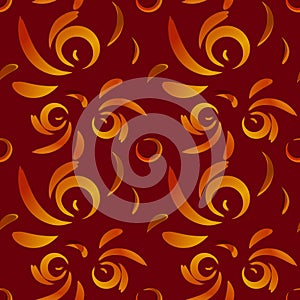 Vector pattern of red doodles and curls in floral ornament in et