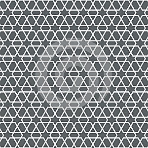 Vector pattern, repeating stripe linear intersecting hexagons and abstract star shape at center