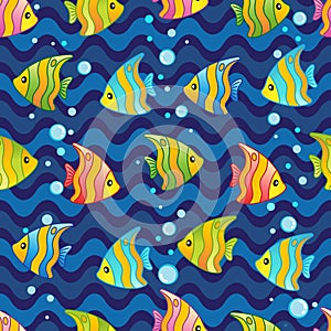 Vector Pattern with underwater design and funny sea creatures