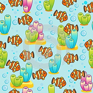 Vector Pattern with underwater design and funny sea creatures