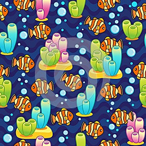 Vector Pattern with underwater design and funny sea creatures