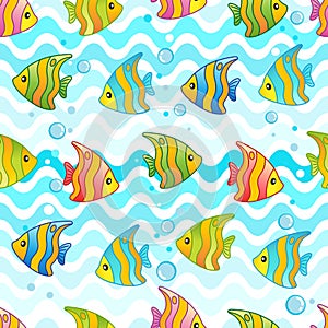 Vector Pattern with underwater design and funny sea creatures