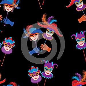 Vector pattern of venetian carnival masks