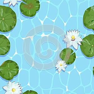 Bezešvý vzor obraz z květiny a listy na voda. vektor ilustrace 