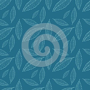 Vector pattern with white leaves on a blue background