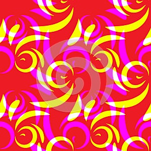 Vector pattern of yellow and purple doodles and curls in floral
