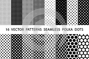 16 VECTOR PATTERNS SEAMLESS POLKA DOTS set Black and white