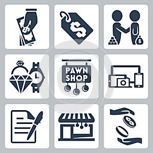 Vector pawnshop icons set photo