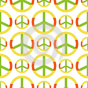 Vector peace symbol made of hippie theme pacifism sign style seamless pattern ornamental background.