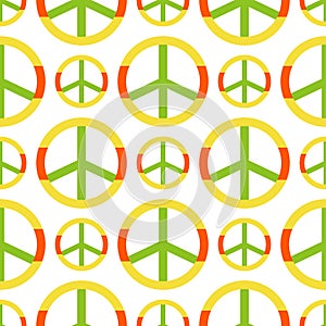 Vector peace symbol made of hippie theme pacifism sign style seamless pattern ornamental background. photo